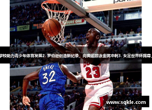 1. 乔丹组建篮球学校助力青少年体育发展2. 罗伯逊创造新纪录，向奥运游泳金牌冲刺3. 女足世界杯揭幕，中国队迎接挑战